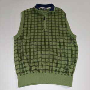 Alan Flusser Men's Golf Performance 1/4 Zip Vest Green Plaid Vest‎ Size Medium